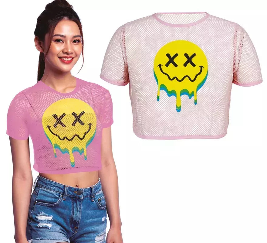 Translation missing: de.Camiseta de Rejilla Acid Smile rosa para mujer