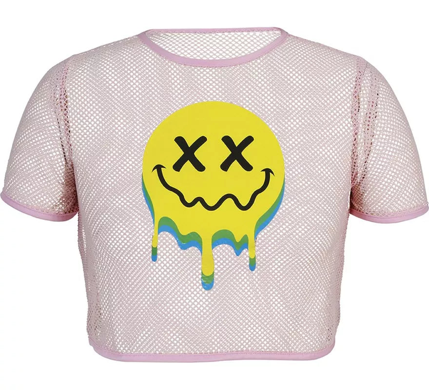 Translation missing: de.Camiseta de Rejilla Acid Smile rosa para mujer