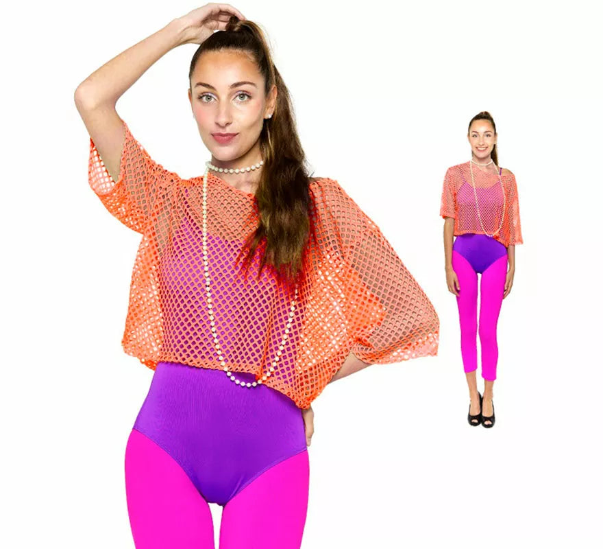 Translation missing: de.Camiseta de Rejilla Años 80 naranja para mujer