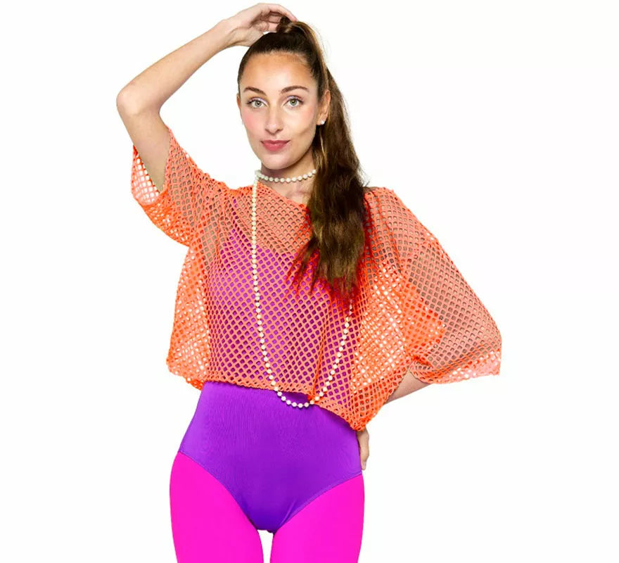 Translation missing: de.Camiseta de Rejilla Años 80 naranja para mujer