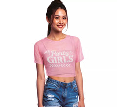Damen -Party -T-Shirt aus Netzgewebe in Rosa