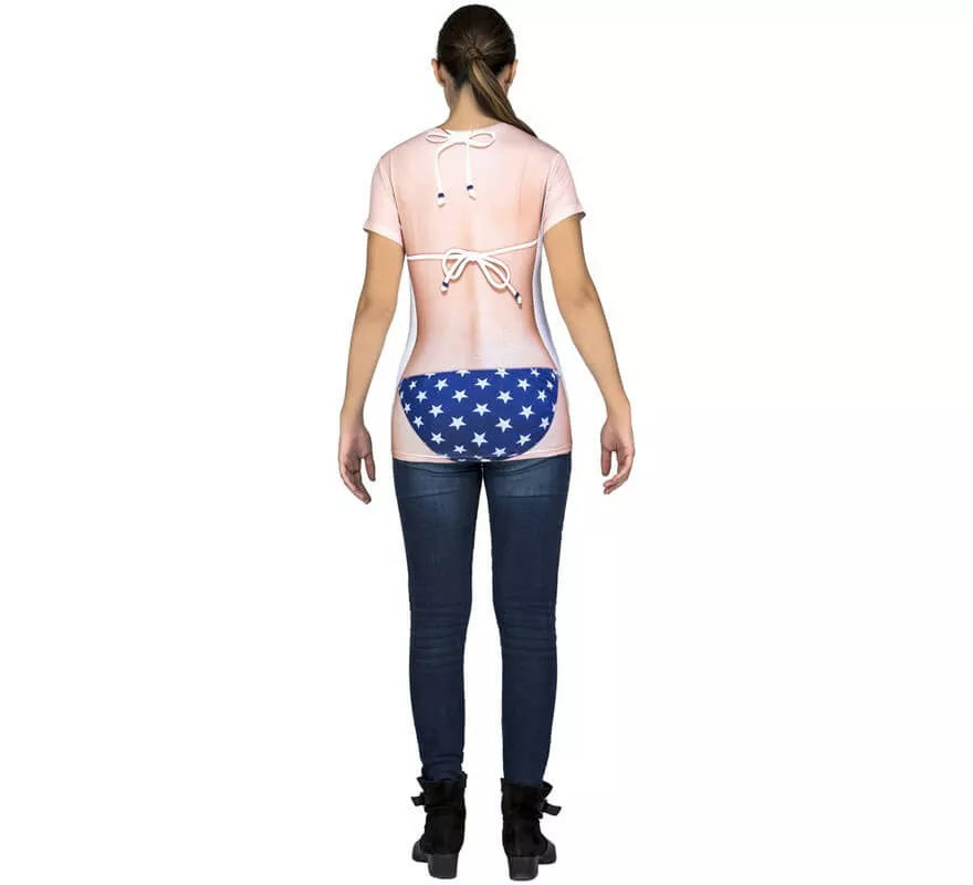 Camiseta disfraz de Americana en bikini para mujer