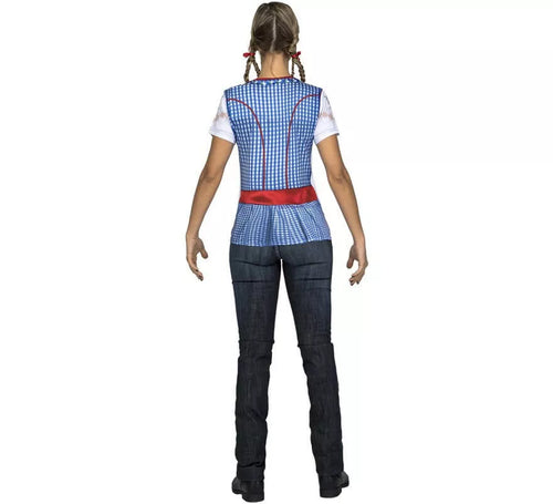 Camiseta disfraz de Bávara roja y azul para mujer
