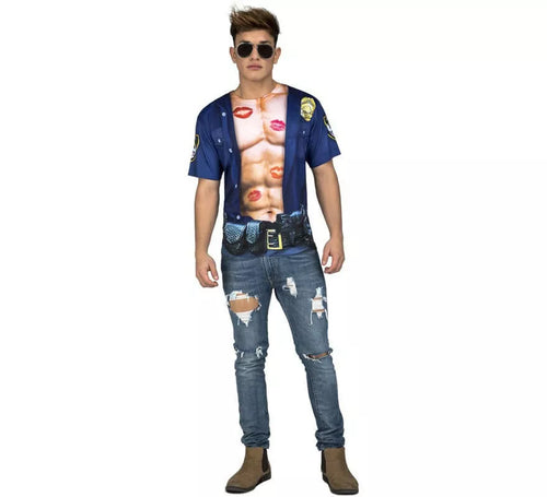 Camiseta disfraz de Policía forzudo para hombre