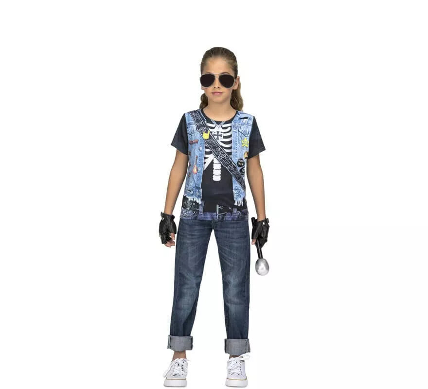 Translation missing: de.Camiseta disfraz de Rockera Esqueleto para niña