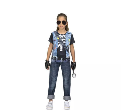 Camiseta disfraz de Rockera Esqueleto para niña