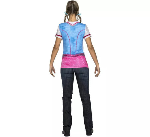 Camiseta disfraz de Tirolesa azul y rosa para mujer