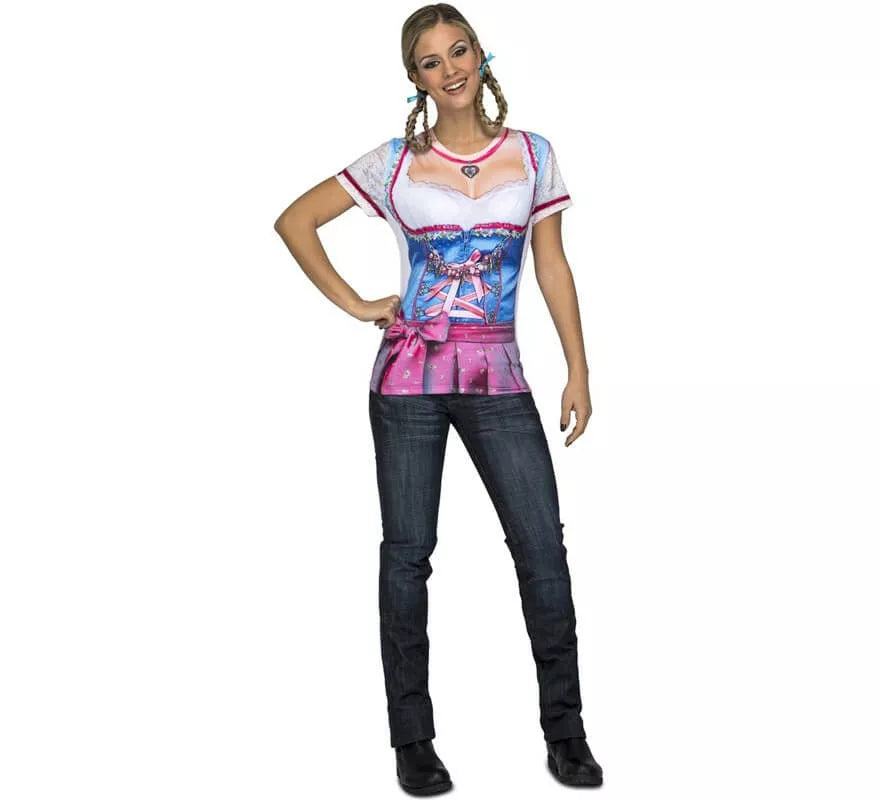 Translation missing: de.Camiseta disfraz de Tirolesa azul y rosa para mujer