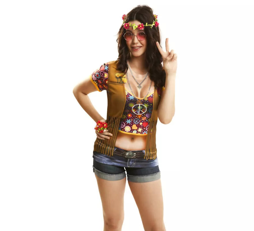 Camiseta disfraz hippie para mujer