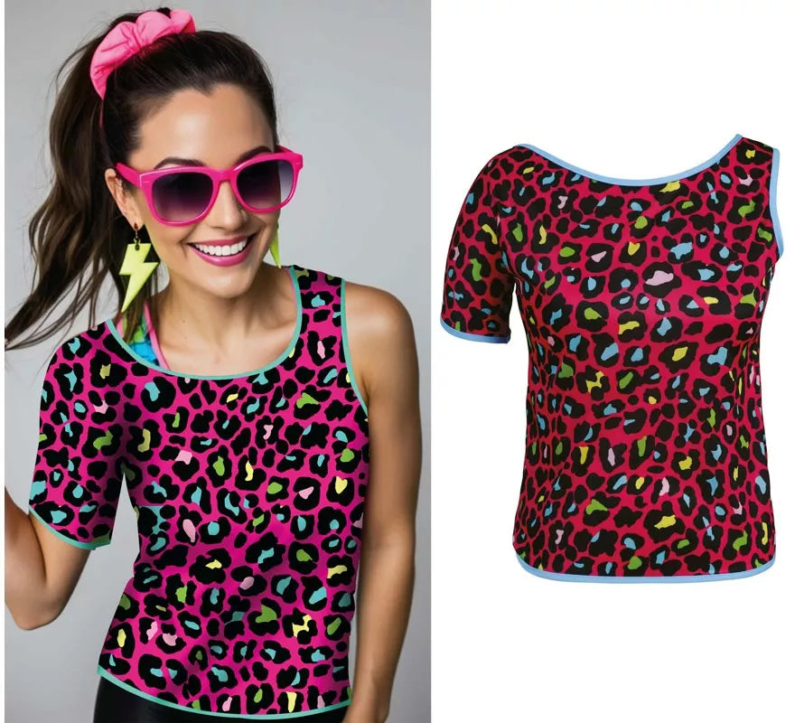 Translation missing: de.Camiseta Leopardo multicolor Años 80 para mujer