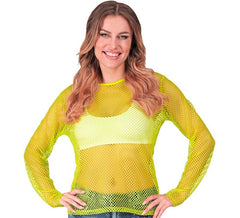 Neongelbes Mesh-Langarm-T-Shirt für Damen