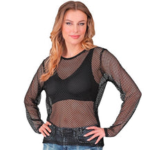 Schwarzes Langarm-T-Shirt aus Mesh für Damen