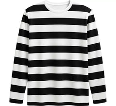 Herren-T-Shirt mit schwarz-weißen Streifen und Motiven wie Pantomime oder Gefangener