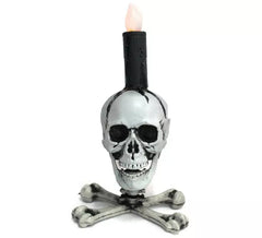 Totenkopfkandelaber mit Licht 28x15 cm