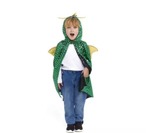 Capa de Dragón verde con capucha y alas infantil