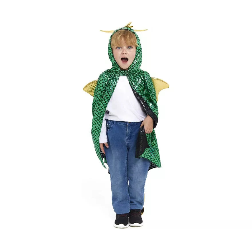 Capa de Dragón verde con capucha y alas infantil