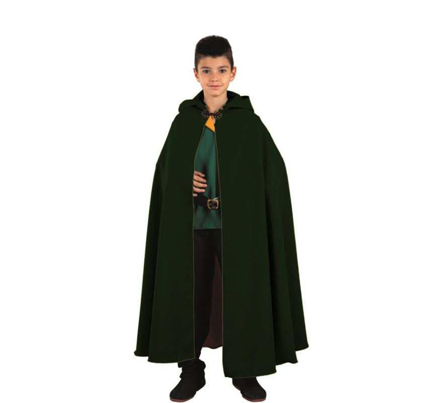Capa larga Medieval verde oscuro con capucha infantil