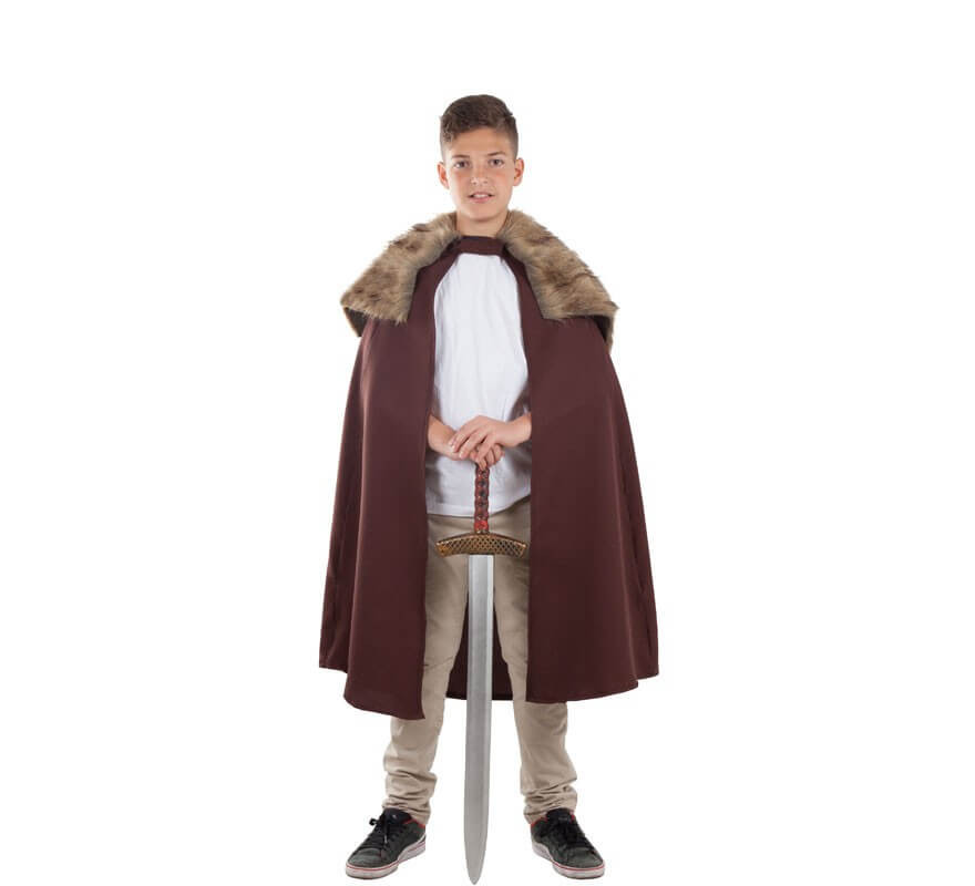 Capa Marrón de Guardián Medieval con Pelo para niños