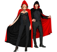 Schwarz-roter Wendeumhang mit Kapuze, 140 cm, für Erwachsene