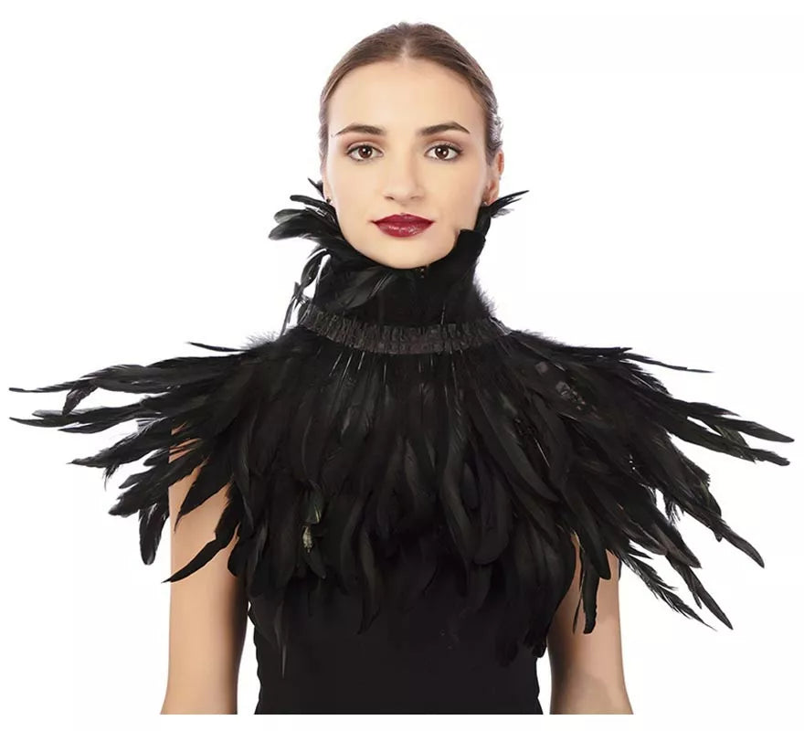 Translation missing: de.Capelina con plumas negras adulto de 55 cm