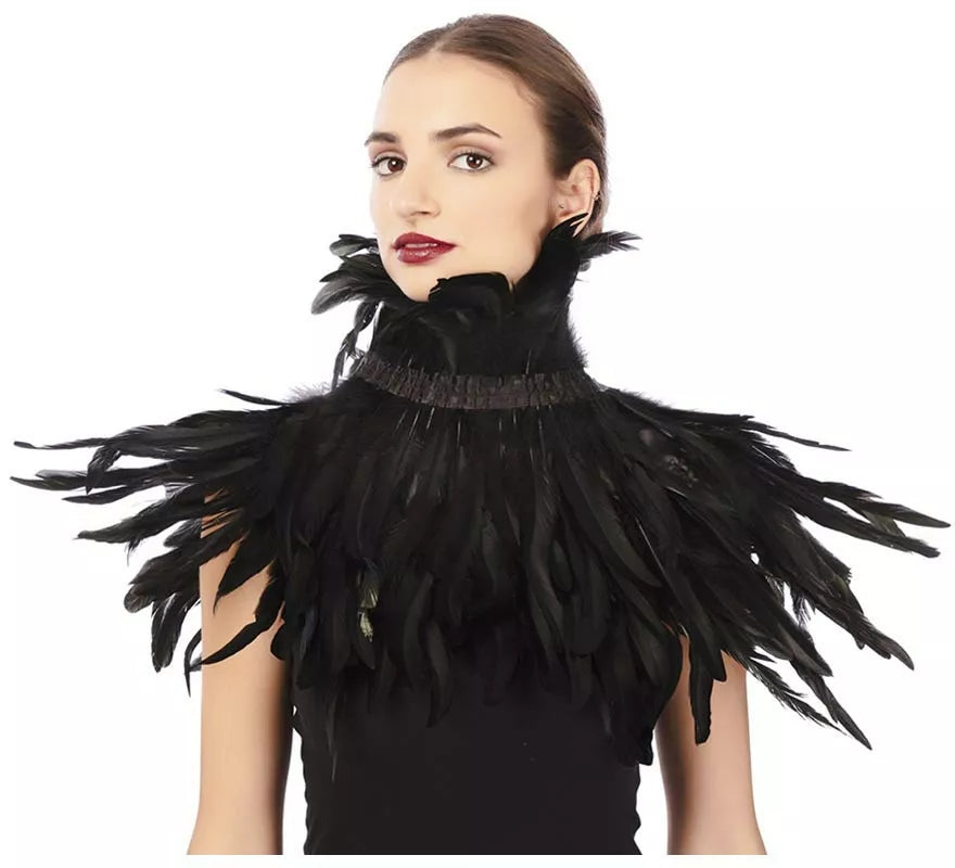 Translation missing: de.Capelina con plumas negras adulto de 55 cm
