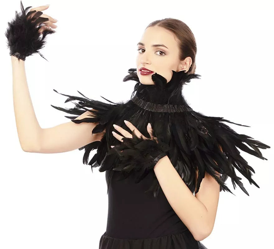 Translation missing: de.Capelina con plumas negras adulto de 55 cm