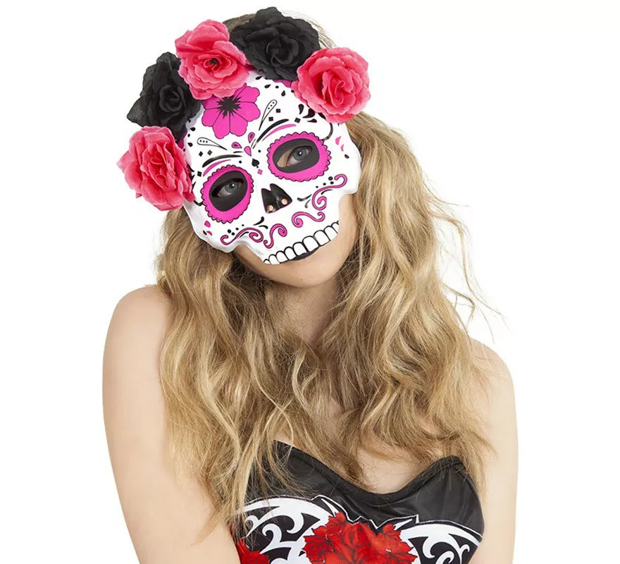 Translation missing: de.Careta Catrina con Flores Rosas y Negras