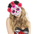 Careta Catrina con Flores Rosas y Negras