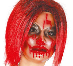 Transparente Zombiefrauenmaske mit Blut