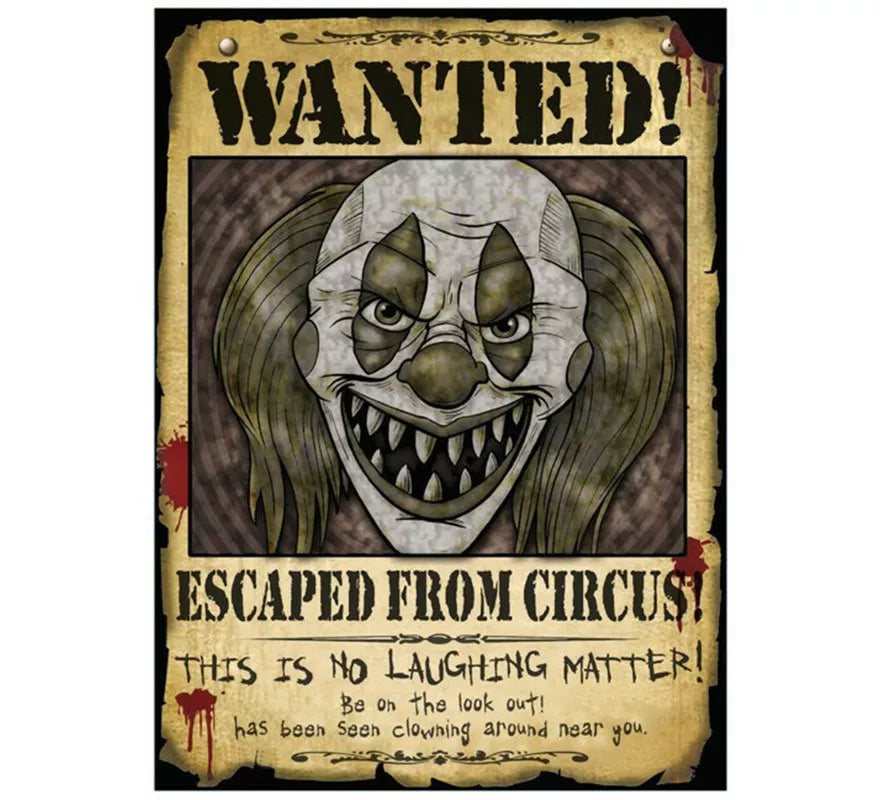 Translation missing: de.Cartel Payaso Wanted 30X40 cms