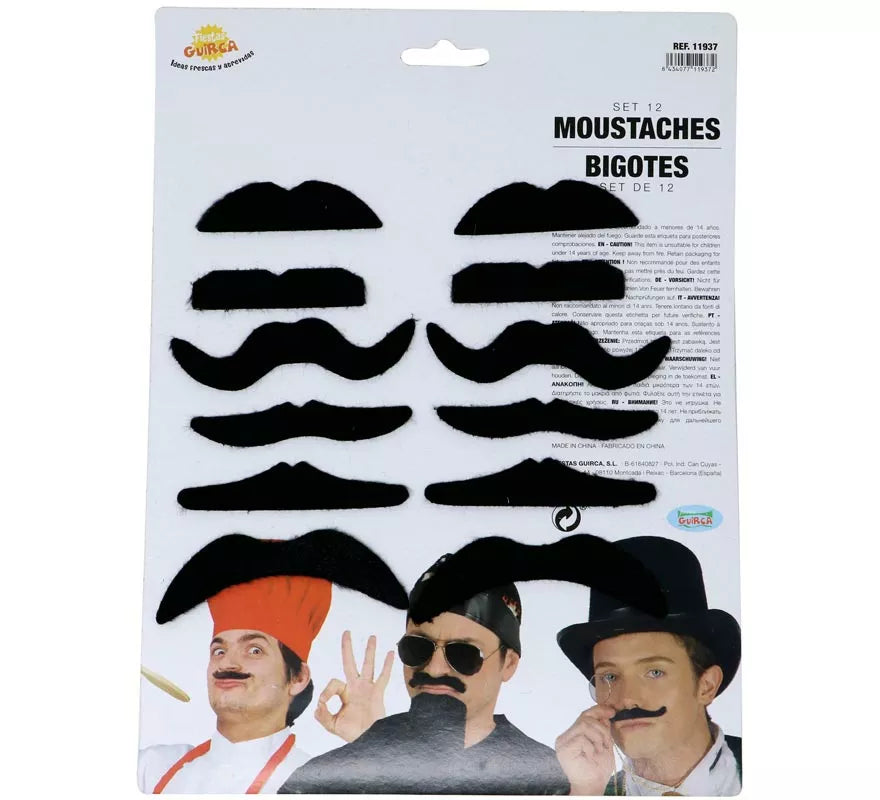 Translation missing: de.Cartón Pack de 12 Bigotes adhesivos Surtidos