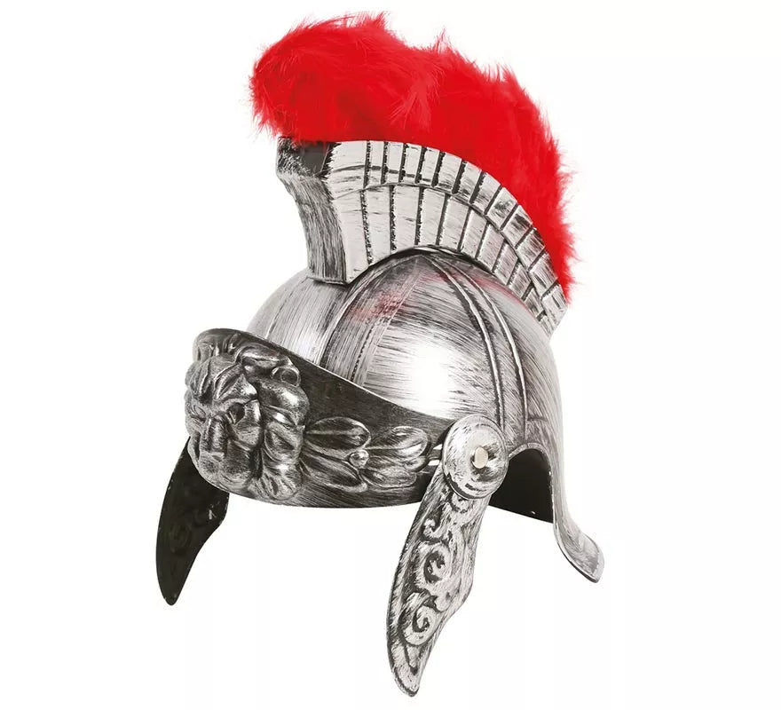 Casco de Romano Plateado con Plumas