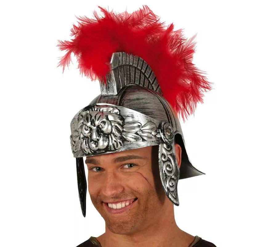 Casco de Romano Plateado con Plumas