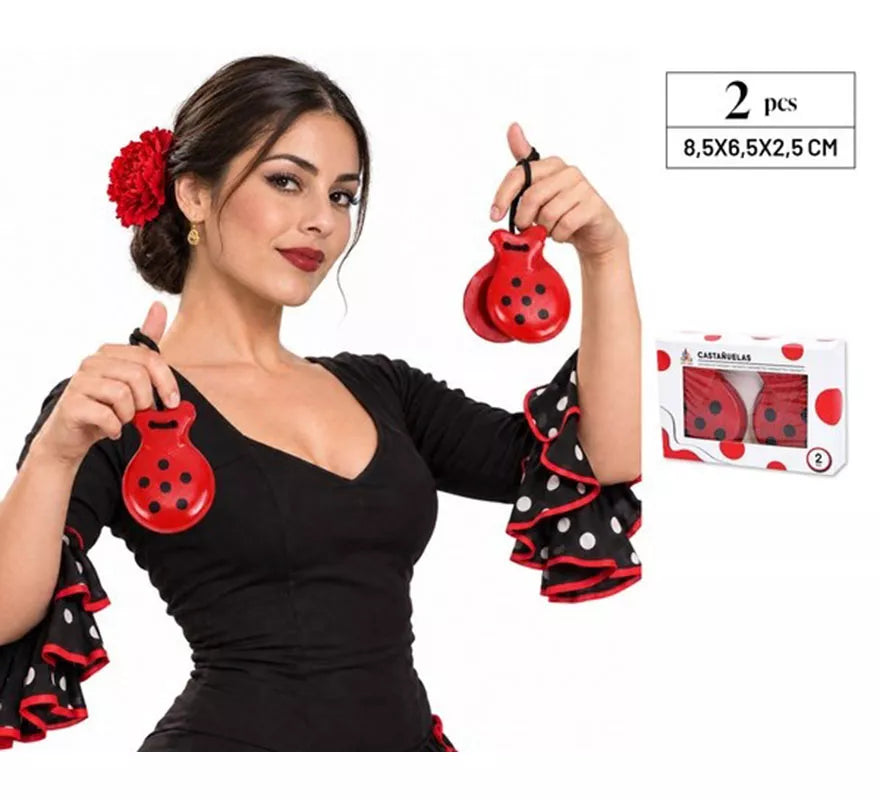 Castañuelas rojas con lunares negros de 6,5x8,5 cm