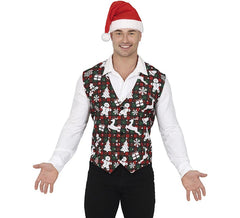 Weste für Erwachsene mit grün und rot karierten Weihnachtsfiguren