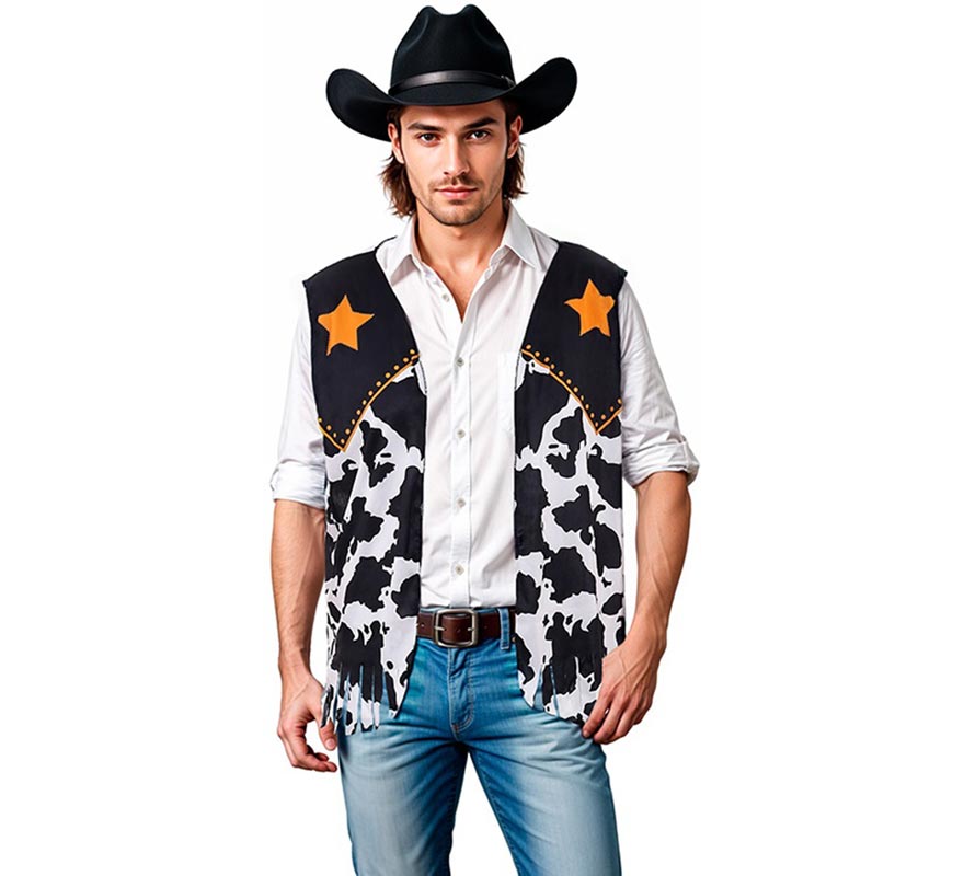 Translation missing: de.Chaleco de Vaquero negro estampado adulto