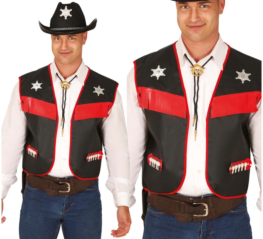 Translation missing: de.Chaleco de Vaquero negro y rojo adulto