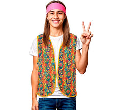 Orange geblümte Hippie-Weste für Erwachsene