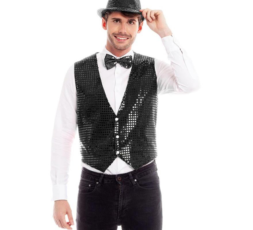 Translation missing: de.Chaleco Lentejuelas negro elegante para hombre