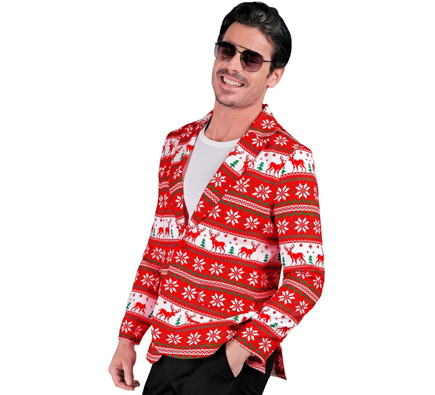 Translation missing: de.Chaqueta Feliz Navidad rojo y blanco para hombre