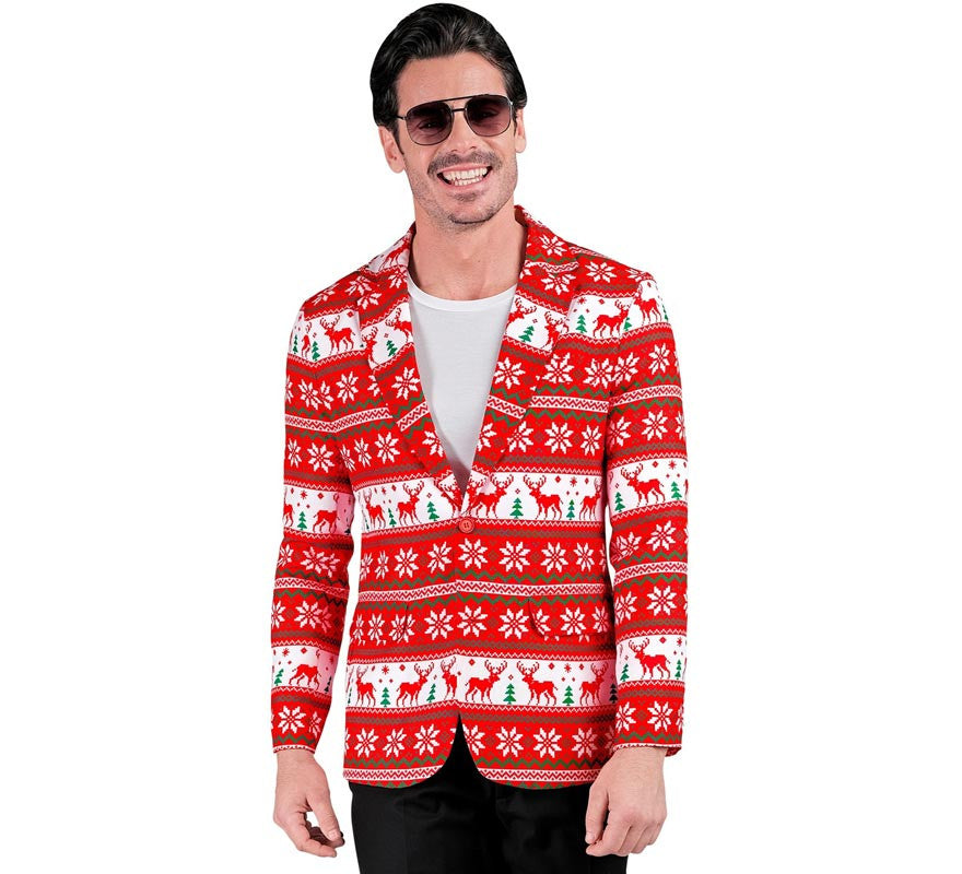 Translation missing: de.Chaqueta Feliz Navidad rojo y blanco para hombre