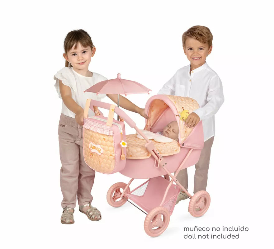 Coche de Muñecas de hasta 48 cm Plegable con Sombrilla y Bolso