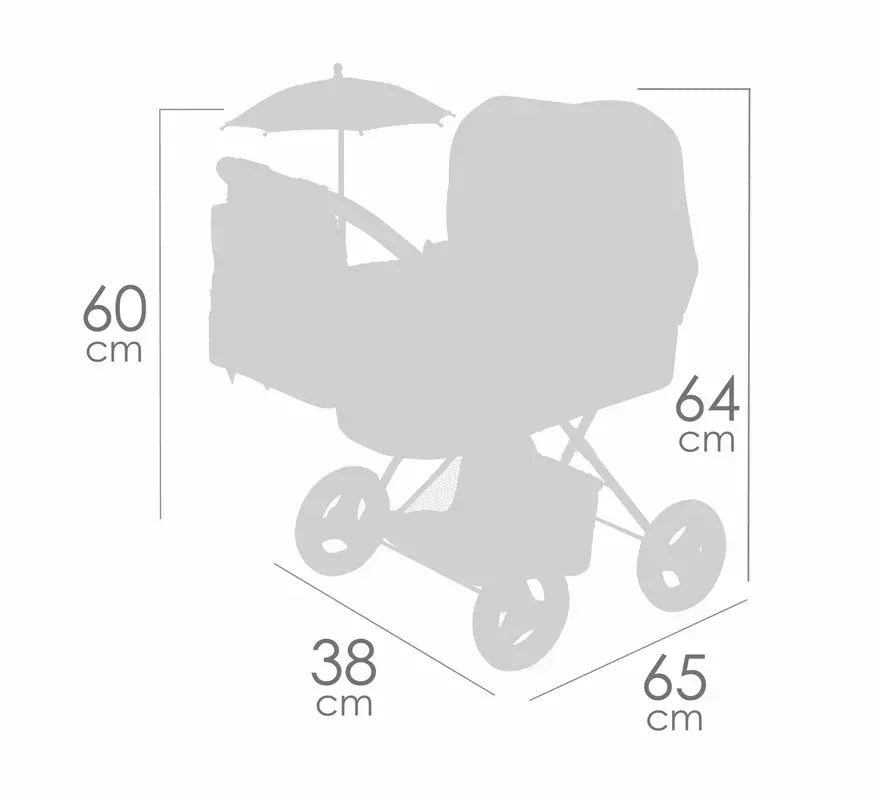 Coche de Muñecas de hasta 48 cm Plegable con Sombrilla y Bolso