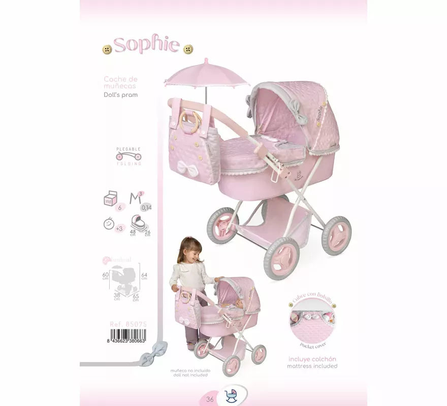 Translation missing: de.Coche de Muñecas de hasta 48 cm Plegable con Sombrilla y Bolso
