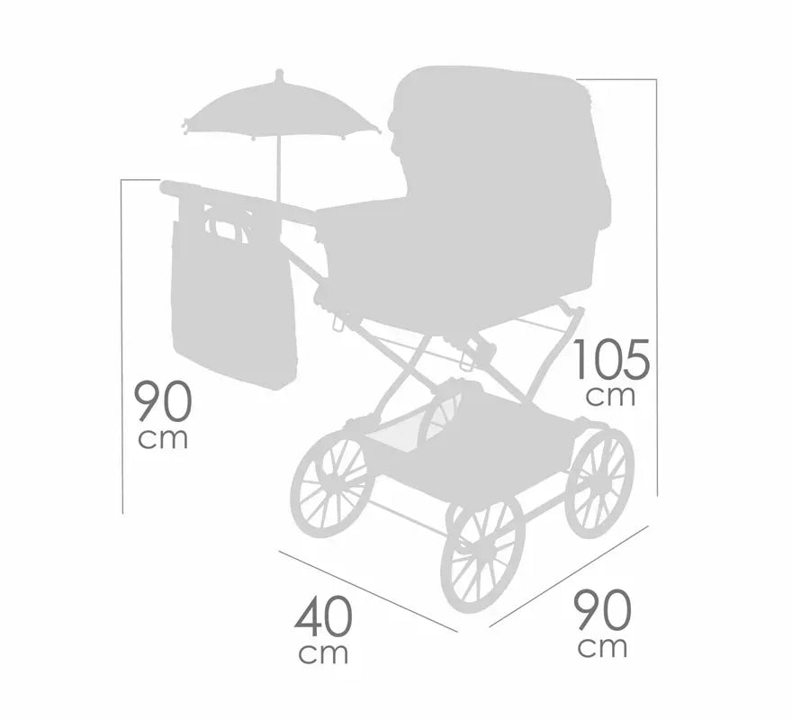 Coche Reborn de hasta 55 cm Plegable con Sombrilla y Bolso
