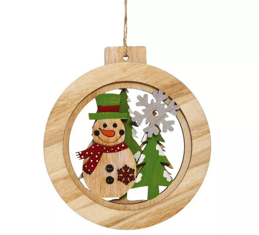 Translation missing: de.Colgante Bola de Madera con Muñeco de Nieve de 12 cms