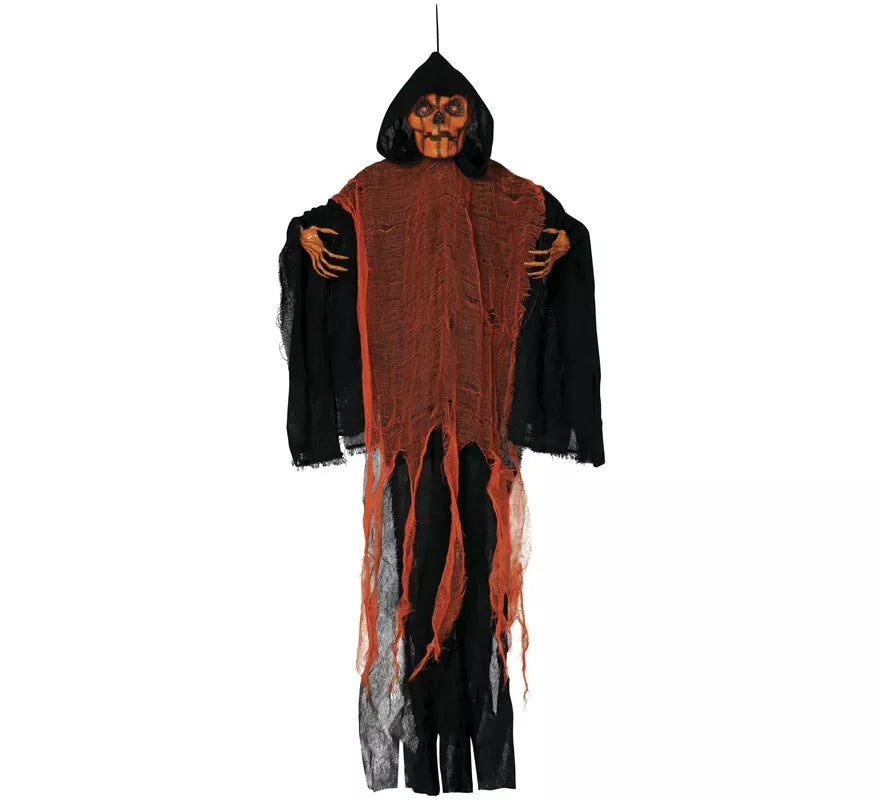Colgante de Calavera naranja con Luz, Sonido y Movimiento 130 cm