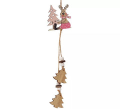 Rentieranhänger mit Holzbäumen 26 cm