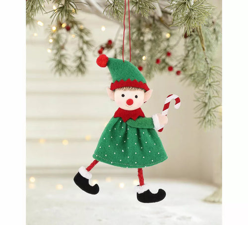 Colgante Navideño de Elfo con Bastón de Caramelo de 16 cm
