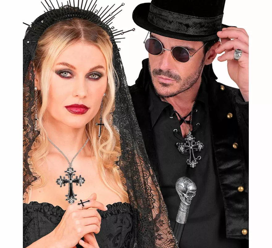 Translation missing: de.Collar con Colgante de Cruz negra con Strass